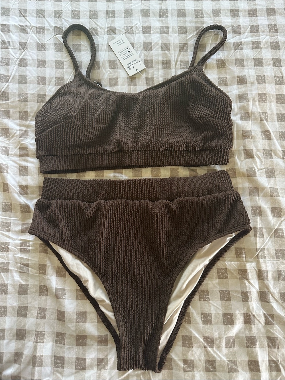 Cupshe Dark Brown Ribbed Two-Piece Swim Set